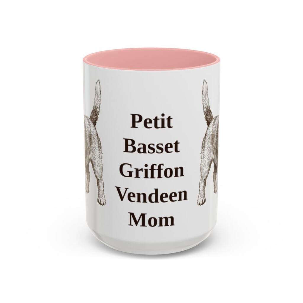 15oz-petit-basset-griffon-vendeen-mug-mom-pink 15oz Petit Basset Griffon Vendeen Dog Mom Mug, Pink, front view
