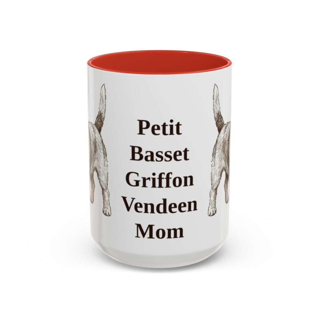 15oz-petit-basset-griffon-vendeen-mug-mom-red 15oz Petit Basset Griffon Vendeen Dog Mom Mug, Red, front view