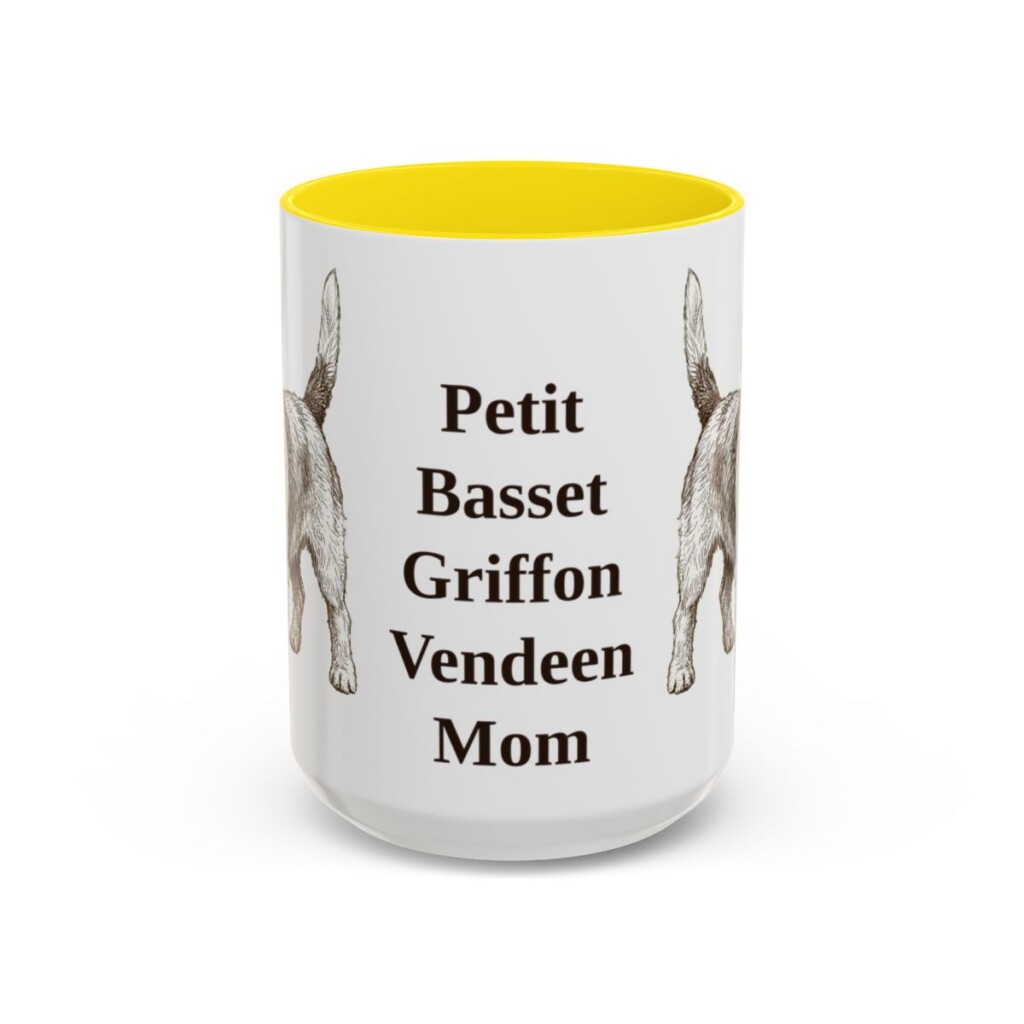 15oz-petit-basset-griffon-vendeen-mug-mom-yellow 15oz Petit Basset Griffon Vendeen Dog Mom Mug, Yellow, front view