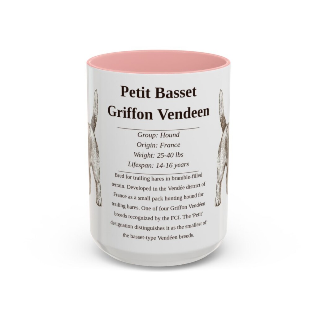 15oz-petit-basset-griffon-vendeen-mug-writeup-pink 15oz Petit Basset Griffon Vendeen Mug, Pink, front view
