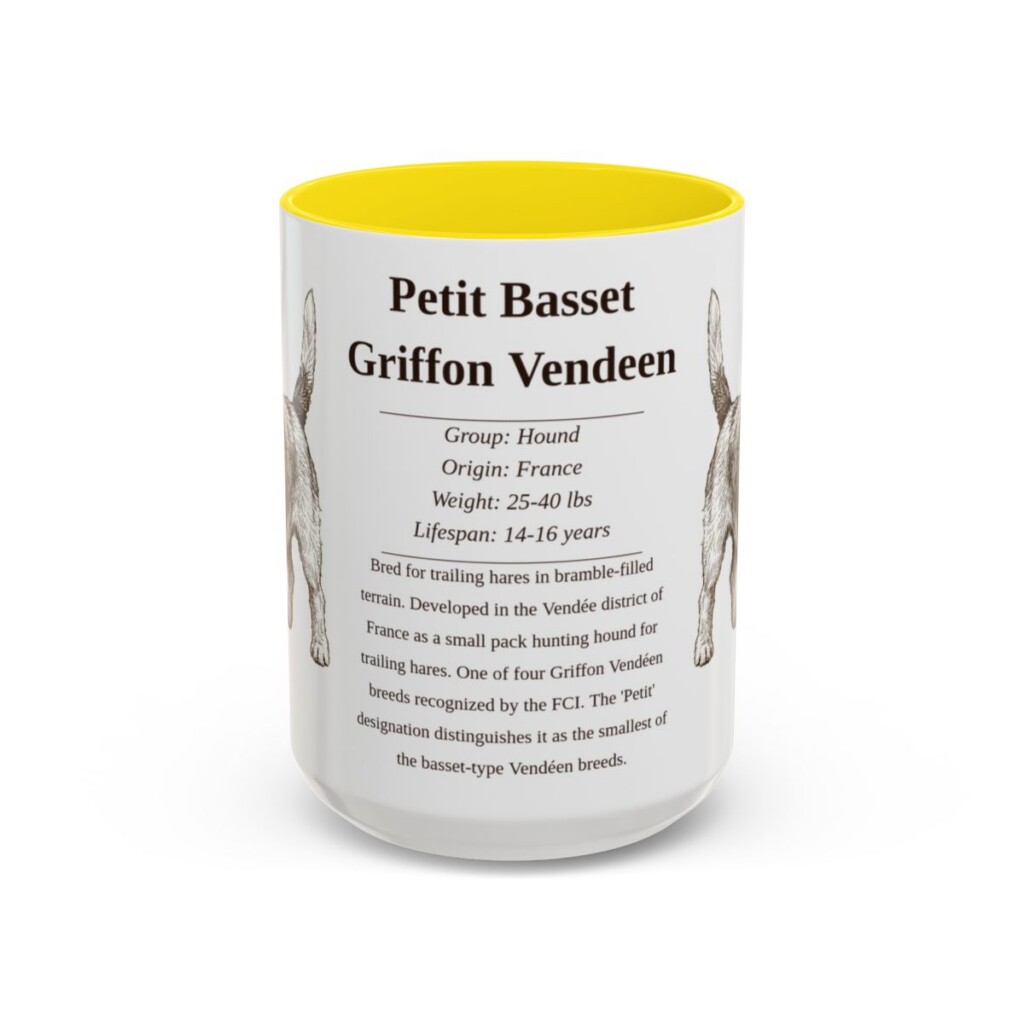 15oz-petit-basset-griffon-vendeen-mug-writeup-yellow 15oz Petit Basset Griffon Vendeen Mug, Yellow, front view