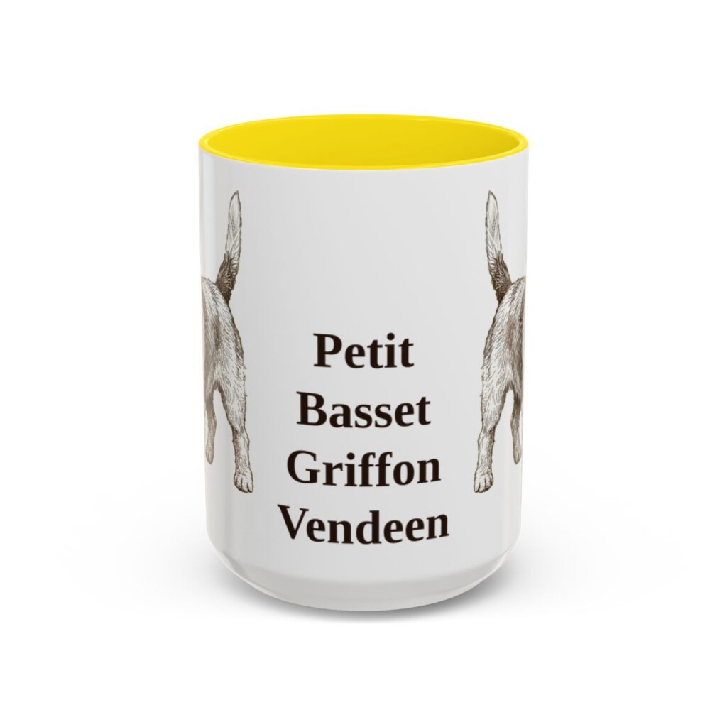 15oz Petit Basset Griffon Vendeen Mug, Yellow, front view