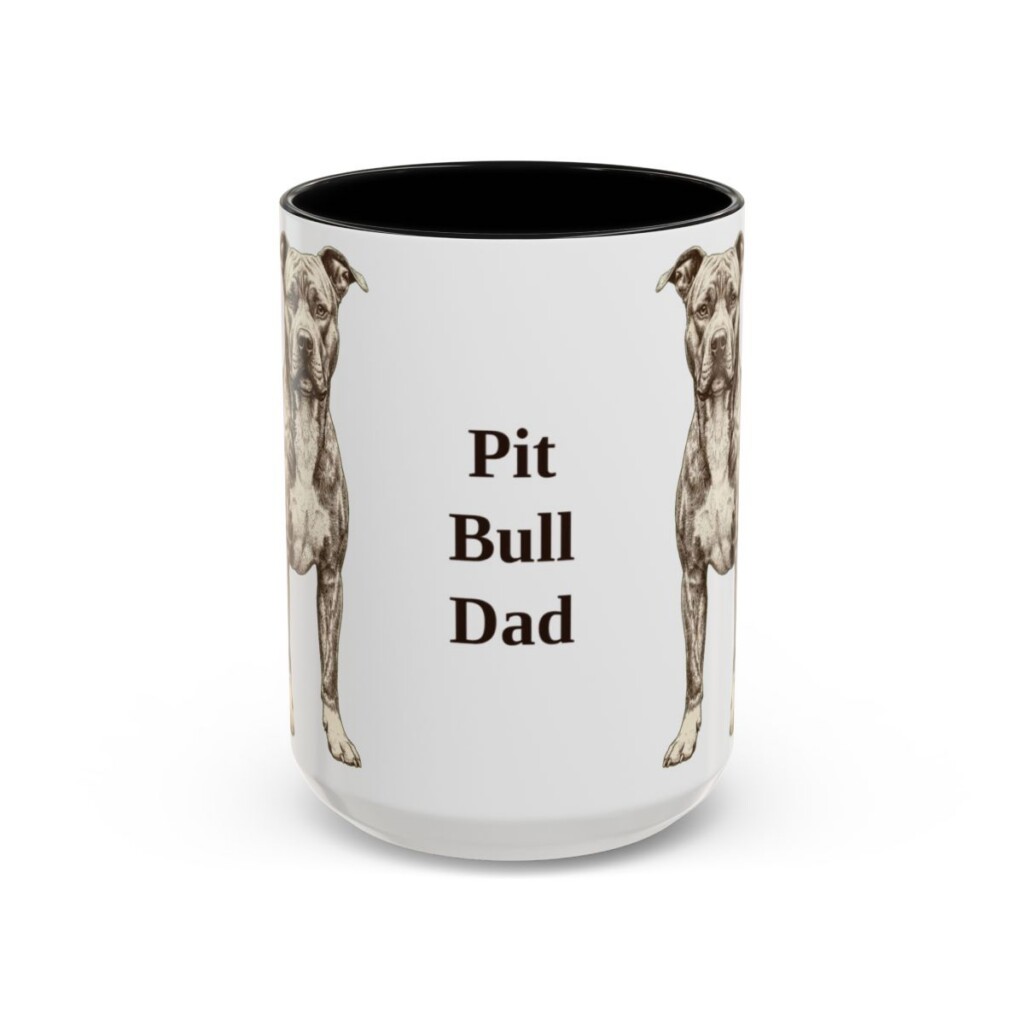 15oz Pit Bull Dog Dad Mug, Black, front view