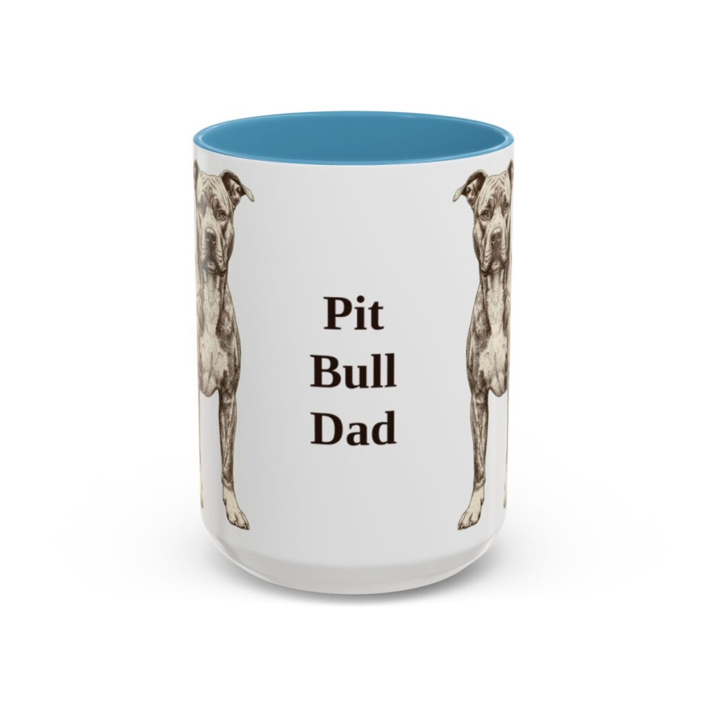 15oz Pit Bull Dog Dad Mug, Light Blue, front view
