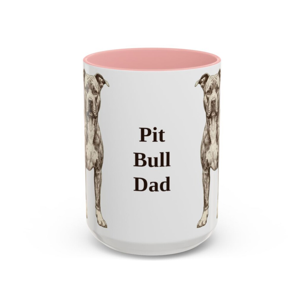 15oz Pit Bull Dog Dad Mug, Pink, front view