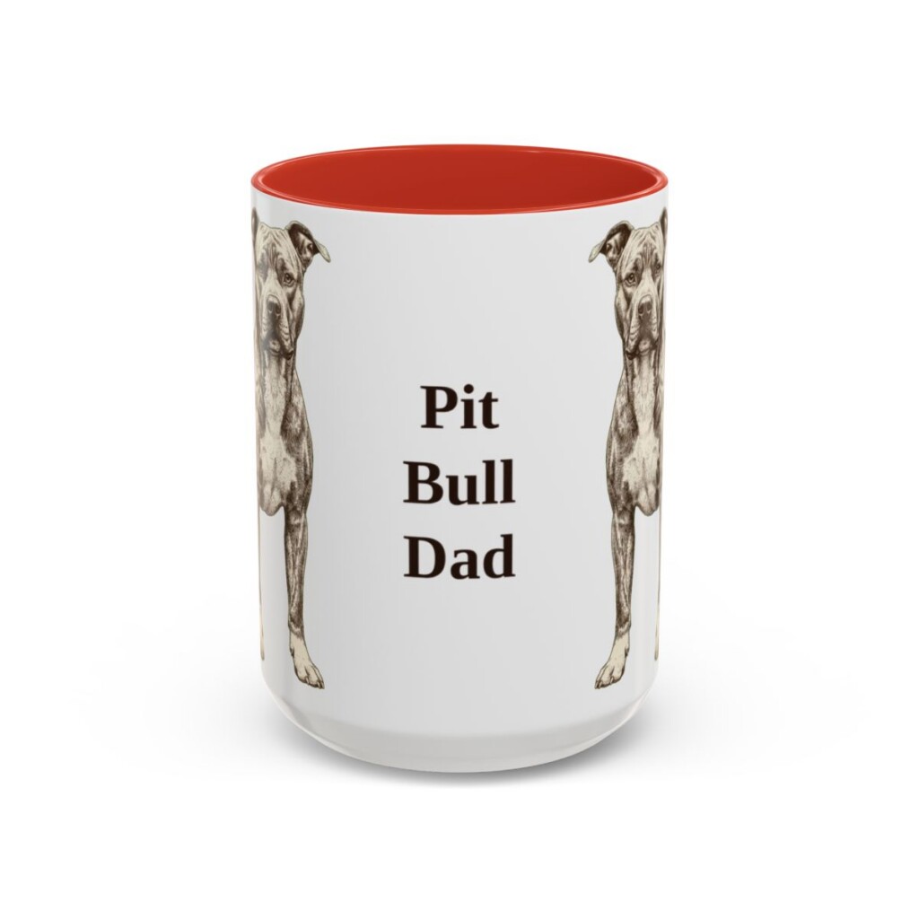 15oz Pit Bull Dog Dad Mug, Red, front view