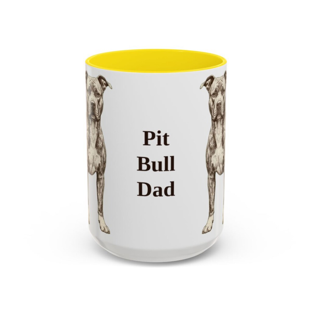 15oz Pit Bull Dog Dad Mug, Yellow, front view