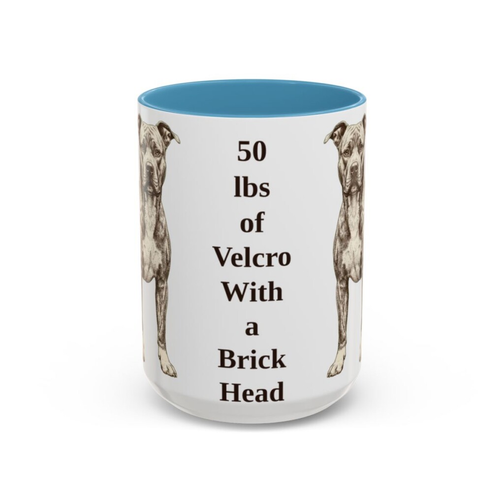 15oz-pit-bull-mug-humor-light-blue 15oz Funny Pit Bull Mug, Light Blue, front view