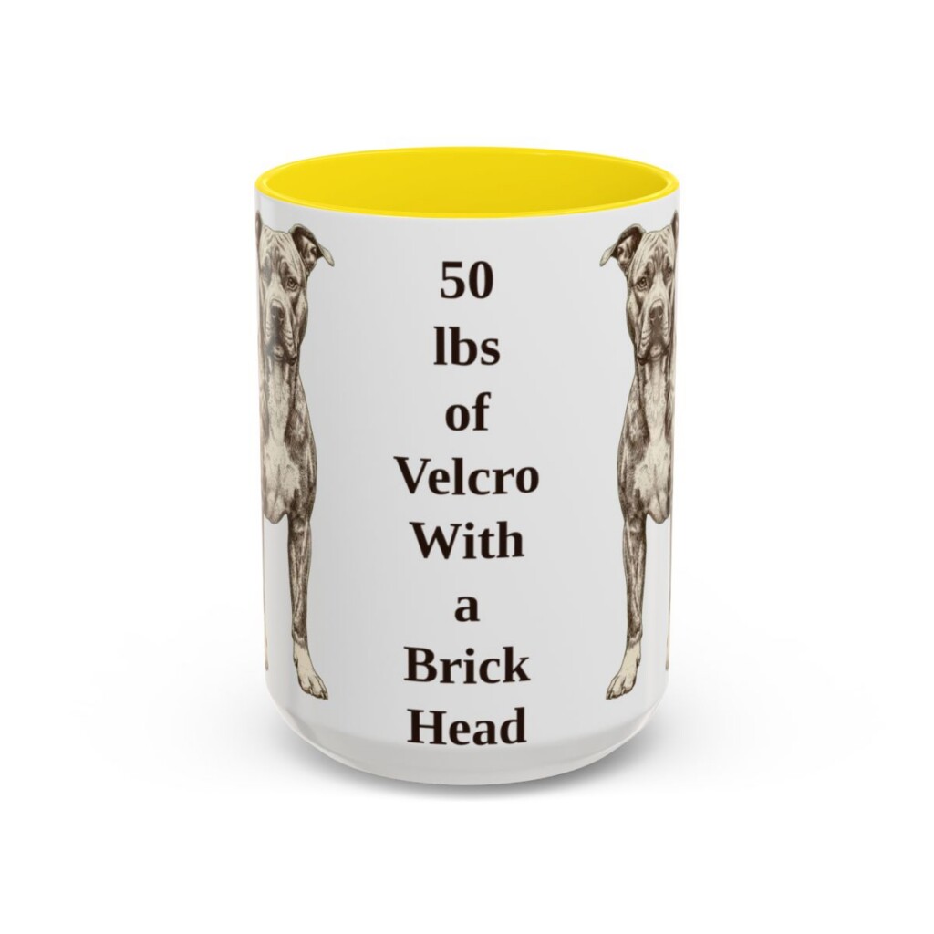 15oz-pit-bull-mug-humor-yellow 15oz Funny Pit Bull Mug, Yellow, front view