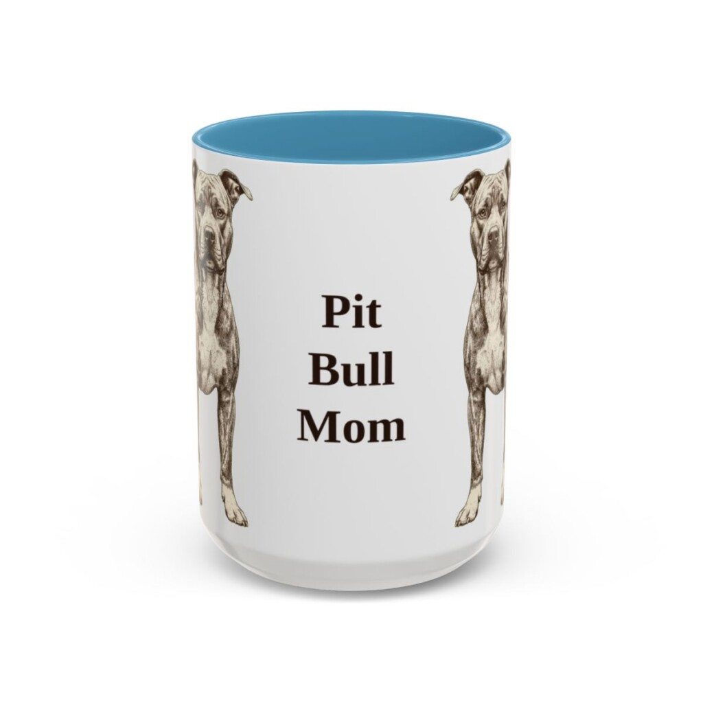 15oz Pit Bull Dog Mom Mug, Light Blue, front view