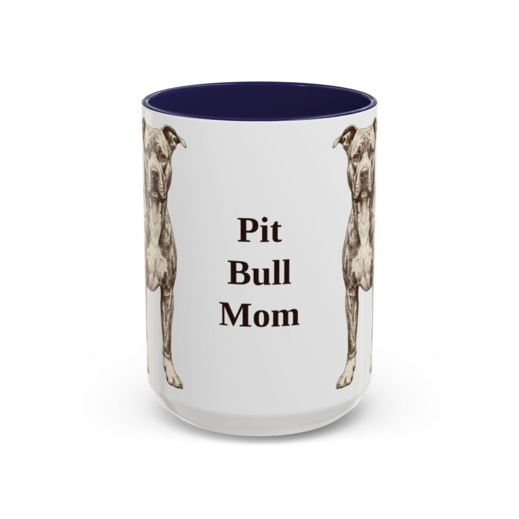 15oz Pit Bull Dog Mom Mug, Navy, front view
