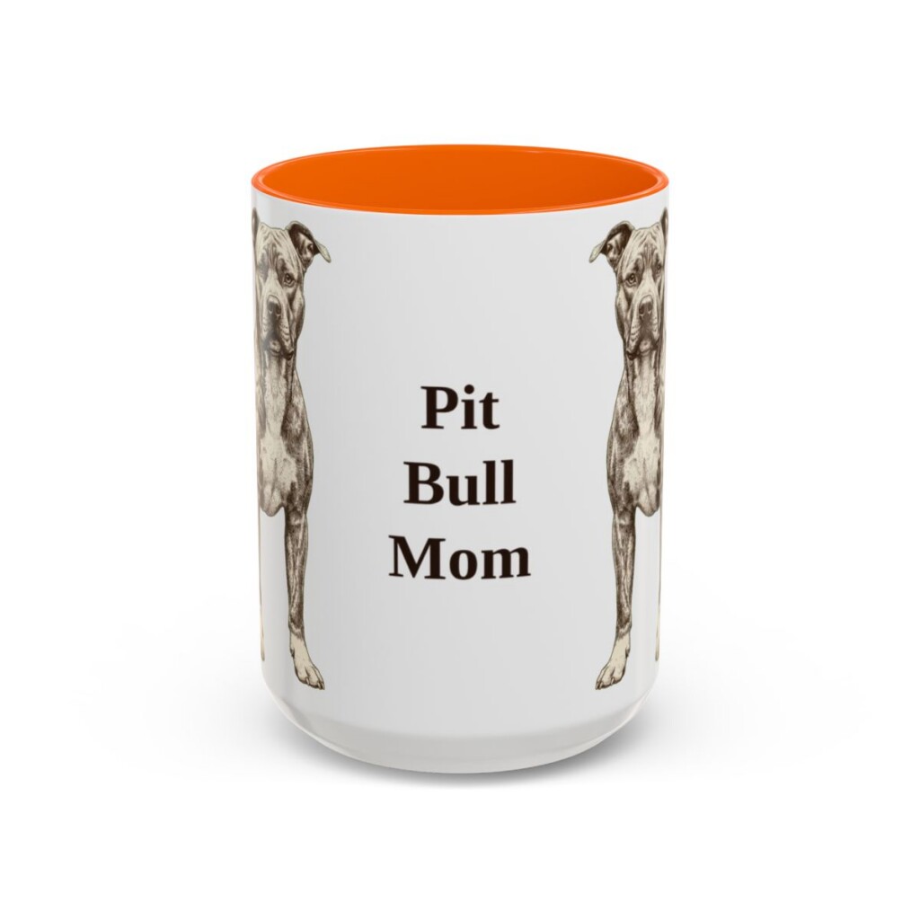 15oz Pit Bull Dog Mom Mug, Orange, front view