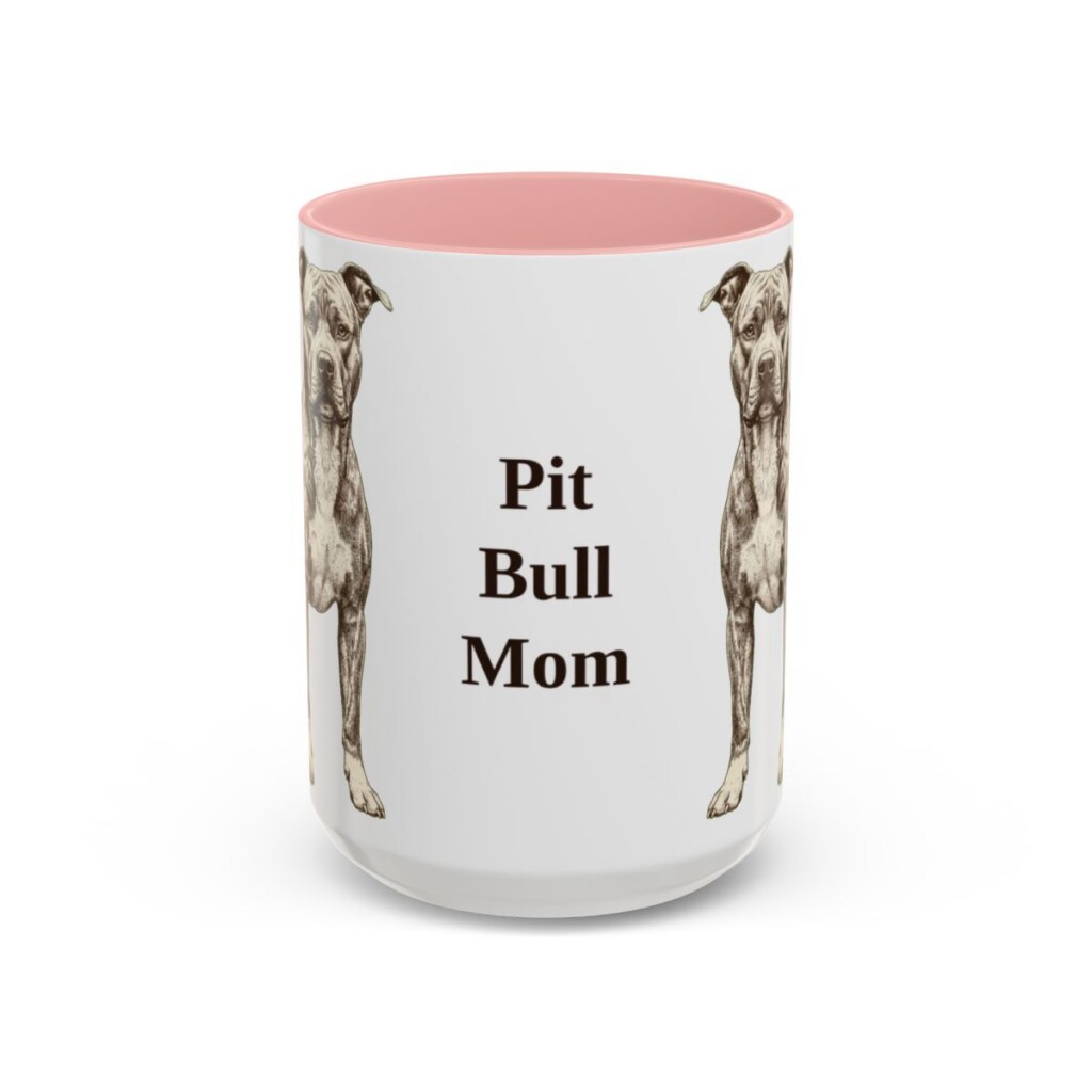 15oz Pit Bull Dog Mom Mug, Pink, front view