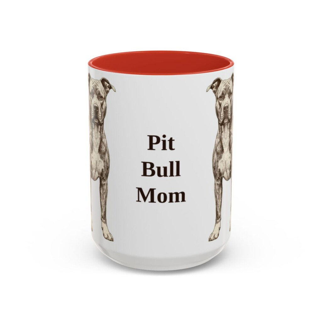 15oz Pit Bull Dog Mom Mug, Red, front view