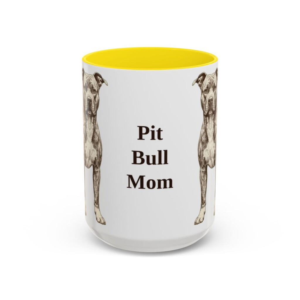 15oz Pit Bull Dog Mom Mug, Yellow, front view