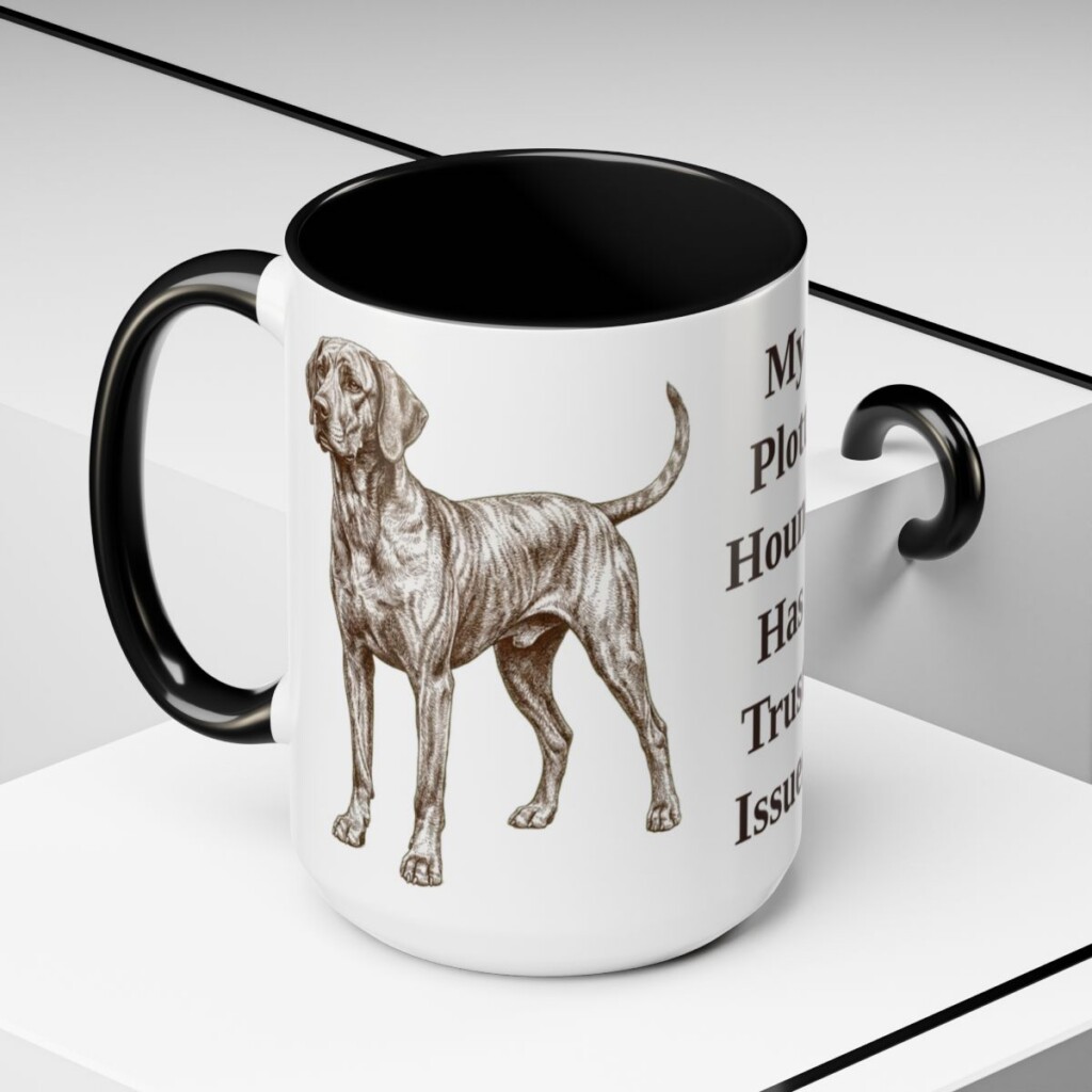 15oz Funny Plott Hound Mug, Black, lifestyle photo