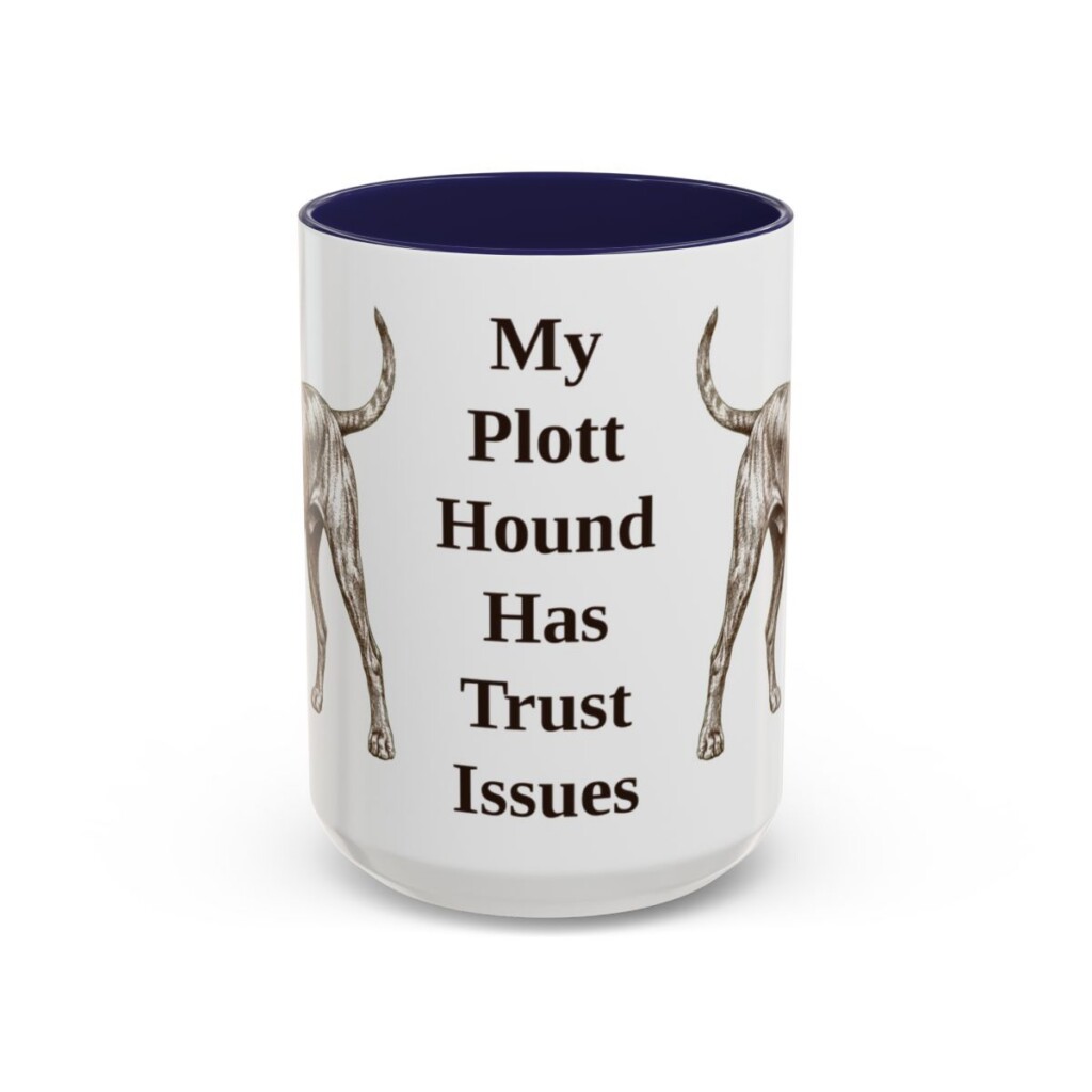 15oz Funny Plott Hound Mug, Navy, front view
