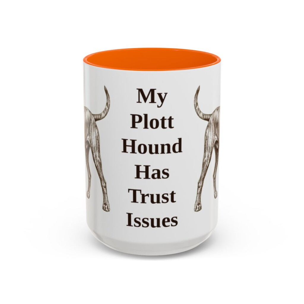 15oz Funny Plott Hound Mug, Orange, front view