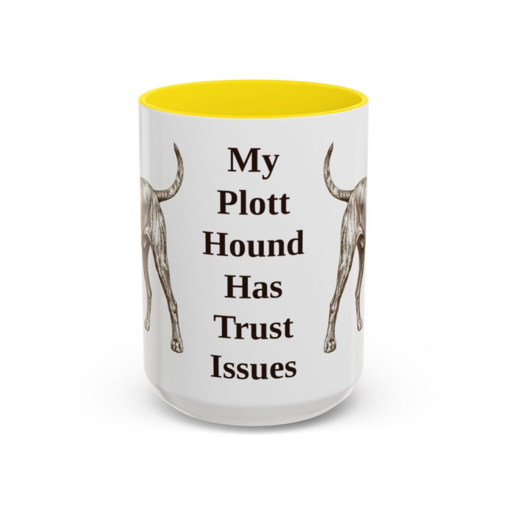 15oz Funny Plott Hound Mug, Yellow, front view
