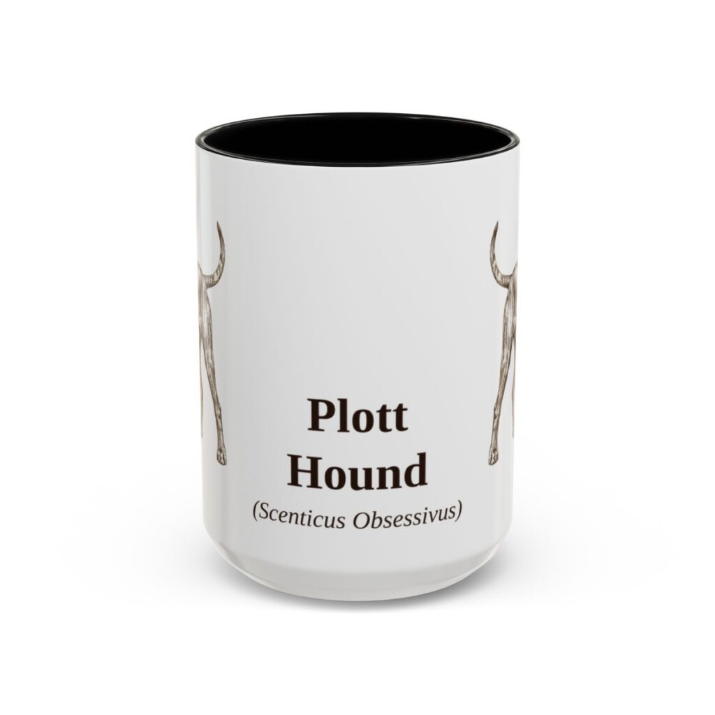 15oz Plott Hound Latin Mug, Black, front view