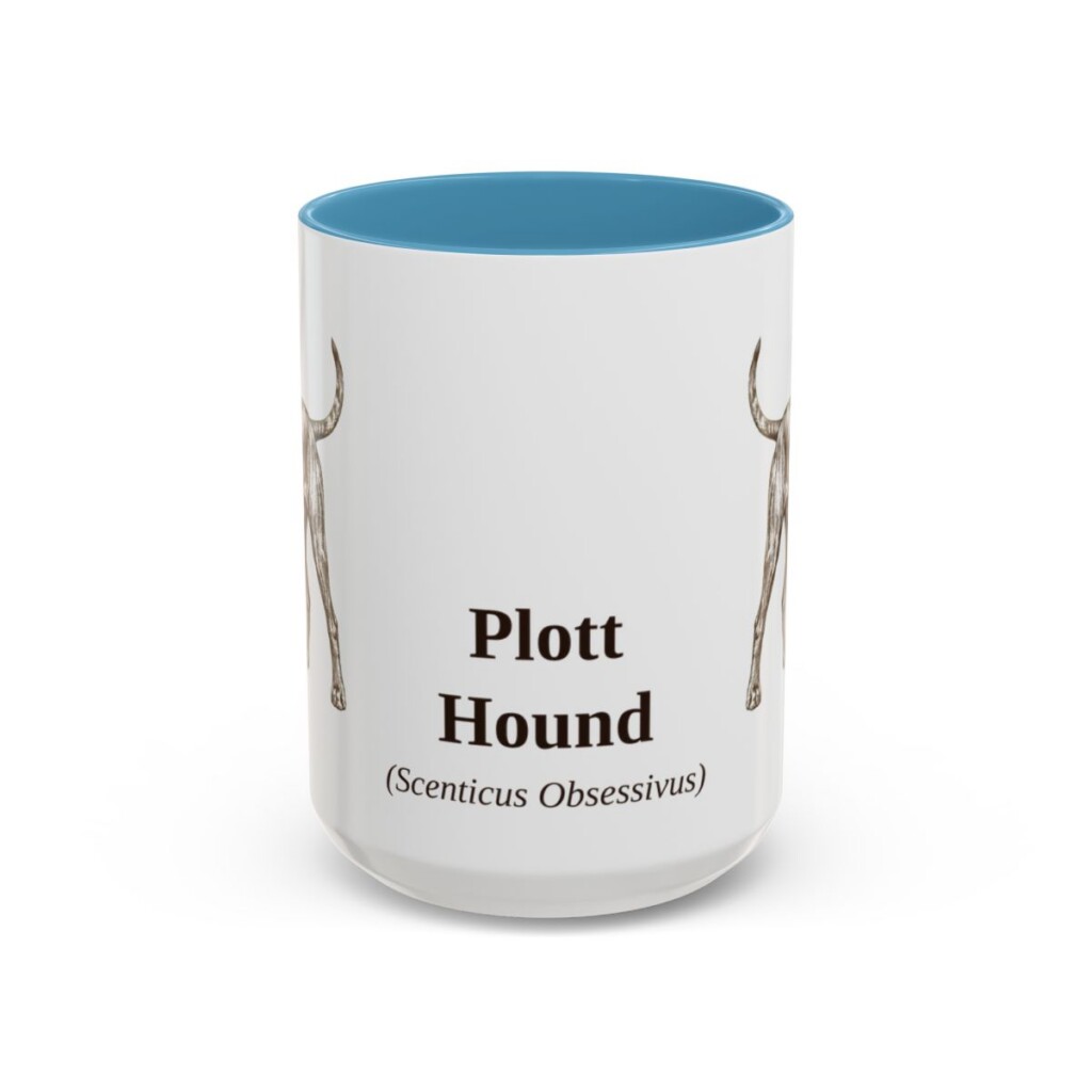 15oz Plott Hound Latin Mug, Light Blue, front view