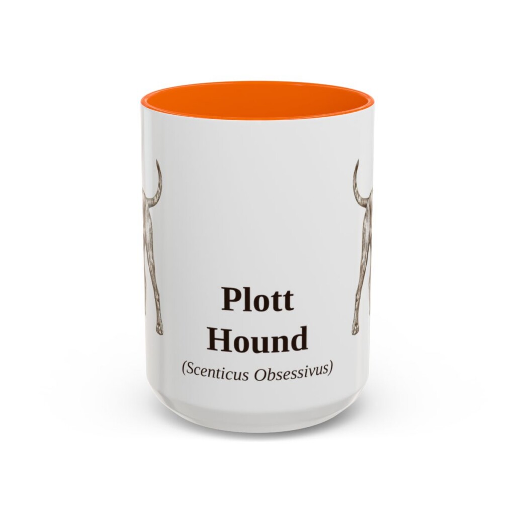 15oz Plott Hound Latin Mug, Orange, front view