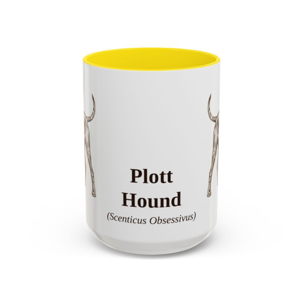 15oz Plott Hound Latin Mug, Yellow, front view