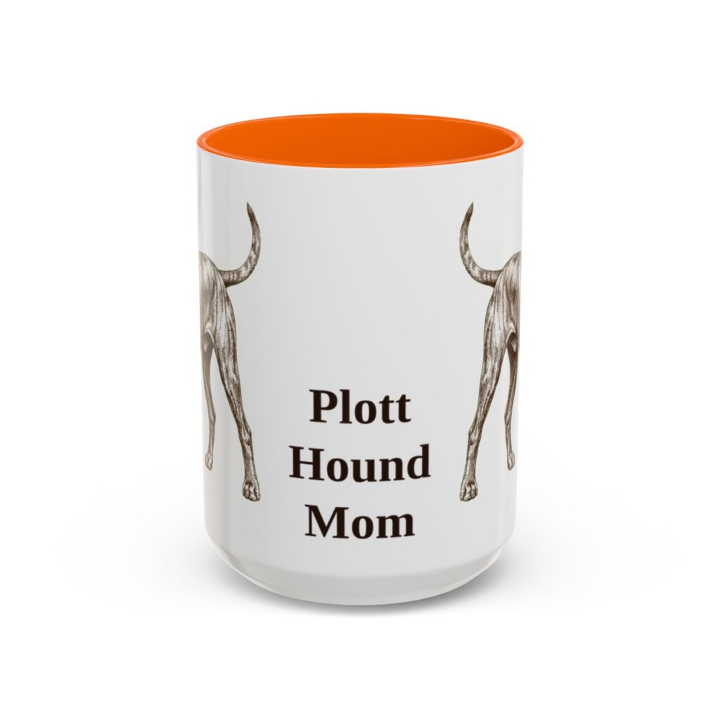 15oz Plott Hound Dog Mom Mug, Orange, front view