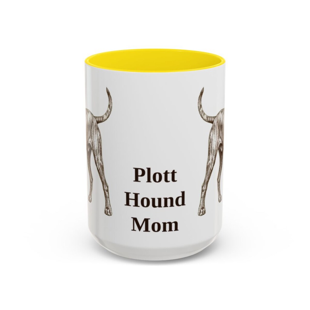 15oz Plott Hound Dog Mom Mug, Yellow, front view