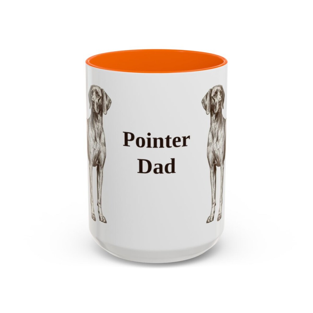 15oz Pointer Dog Dad Mug, Orange, front view