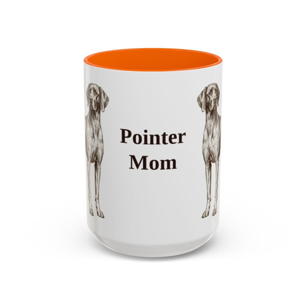 15oz Pointer Dog Mom Mug, Orange, front view