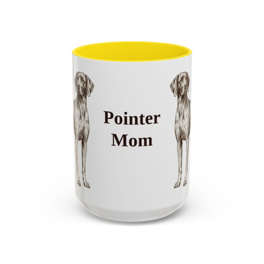 15oz Pointer Dog Mom Mug, Yellow, front view