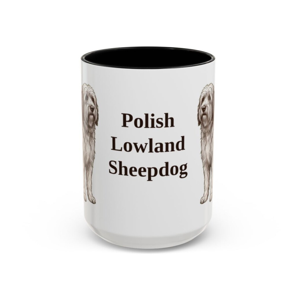 15oz Polish Lowland Sheepdog Mug, Black, front view