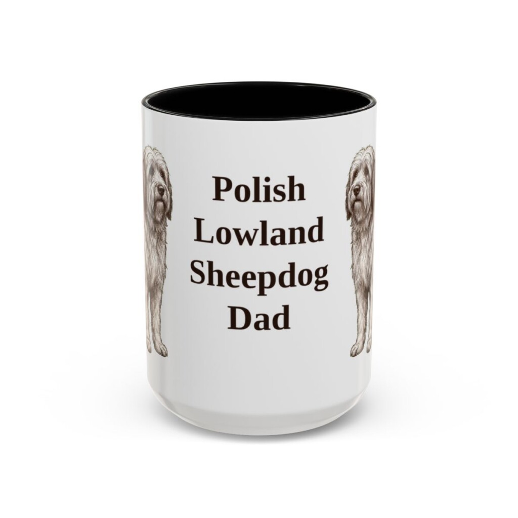 15oz Polish Lowland Sheepdog Dog Dad Mug, Black, front view
