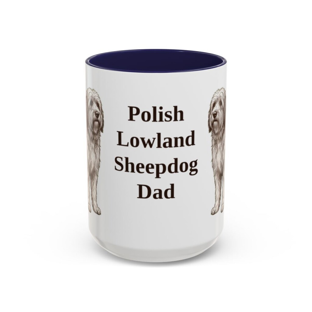 15oz Polish Lowland Sheepdog Dog Dad Mug, Navy, front view