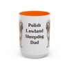 15oz Polish Lowland Sheepdog Dog Dad Mug, Orange, front view