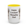 15oz Polish Lowland Sheepdog Dog Dad Mug, Yellow, front view