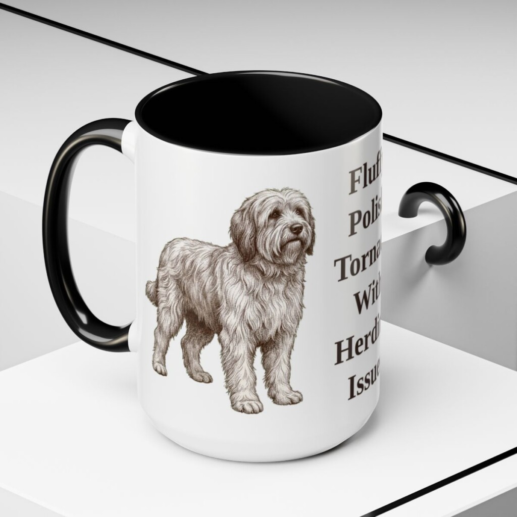 15oz Funny Polish Lowland Sheepdog Mug, Black, lifestyle photo