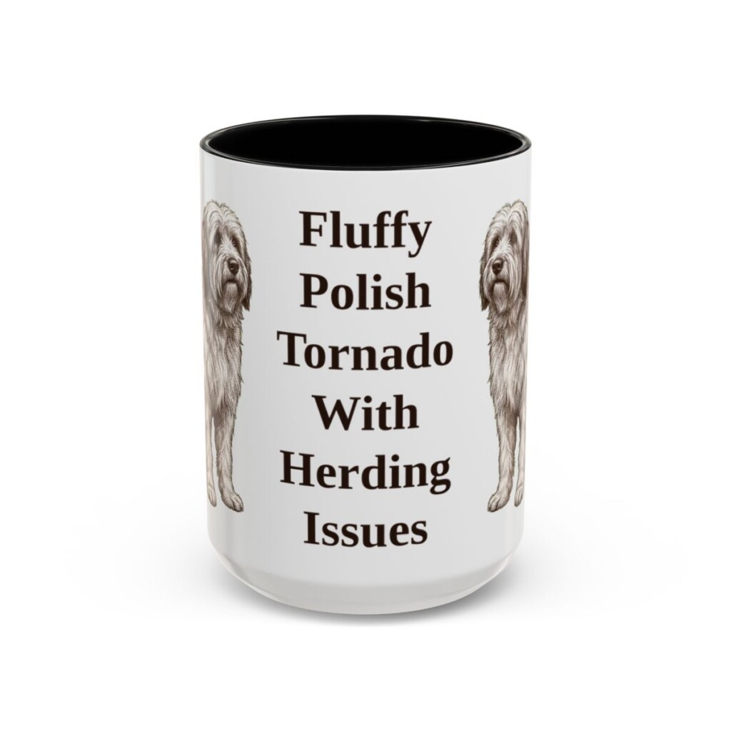 15oz Funny Polish Lowland Sheepdog Mug, Black, front view