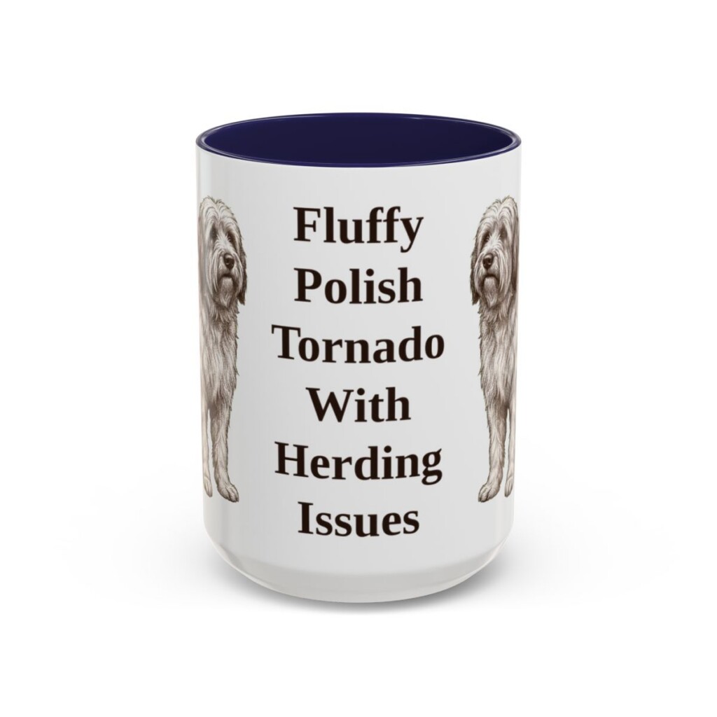 15oz Funny Polish Lowland Sheepdog Mug, Navy, front view