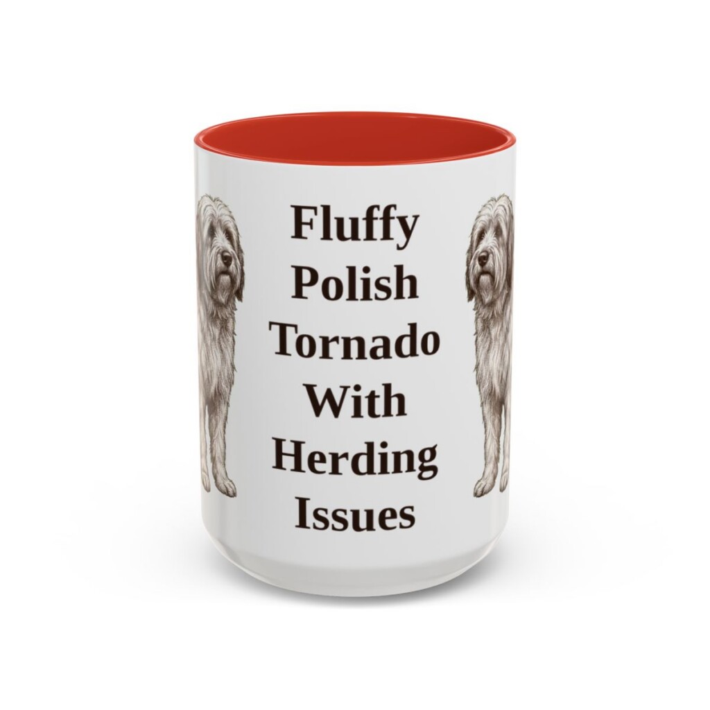 15oz Funny Polish Lowland Sheepdog Mug, Red, front view