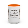 15oz Polish Lowland Sheepdog Latin Mug, Orange, front view
