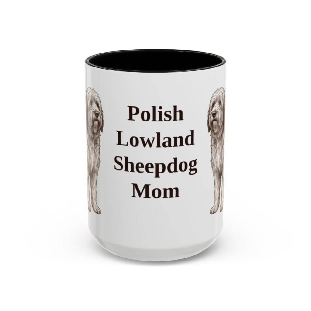 15oz Polish Lowland Sheepdog Dog Mom Mug, Black, front view