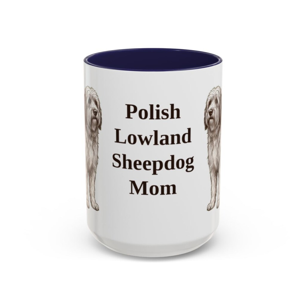 15oz Polish Lowland Sheepdog Dog Mom Mug, Navy, front view