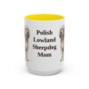15oz Polish Lowland Sheepdog Dog Mom Mug, Yellow, front view