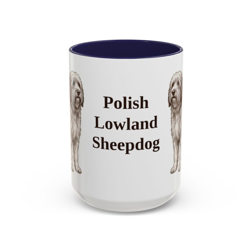 15oz Polish Lowland Sheepdog Mug, Navy, front view