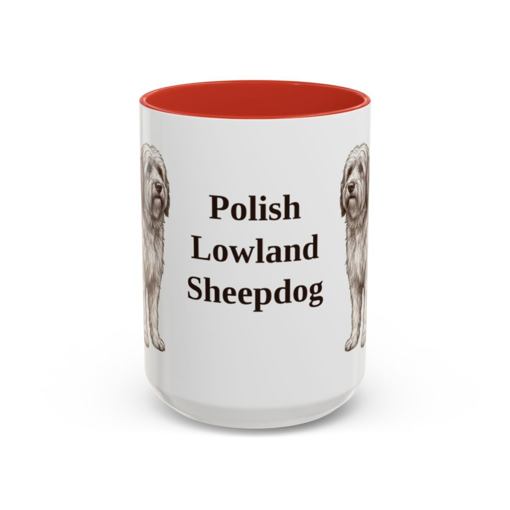15oz Polish Lowland Sheepdog Mug, Red, front view