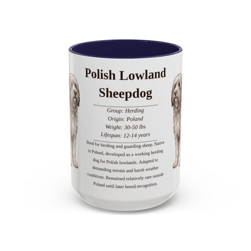 15oz Polish Lowland Sheepdog Mug, Navy, front view