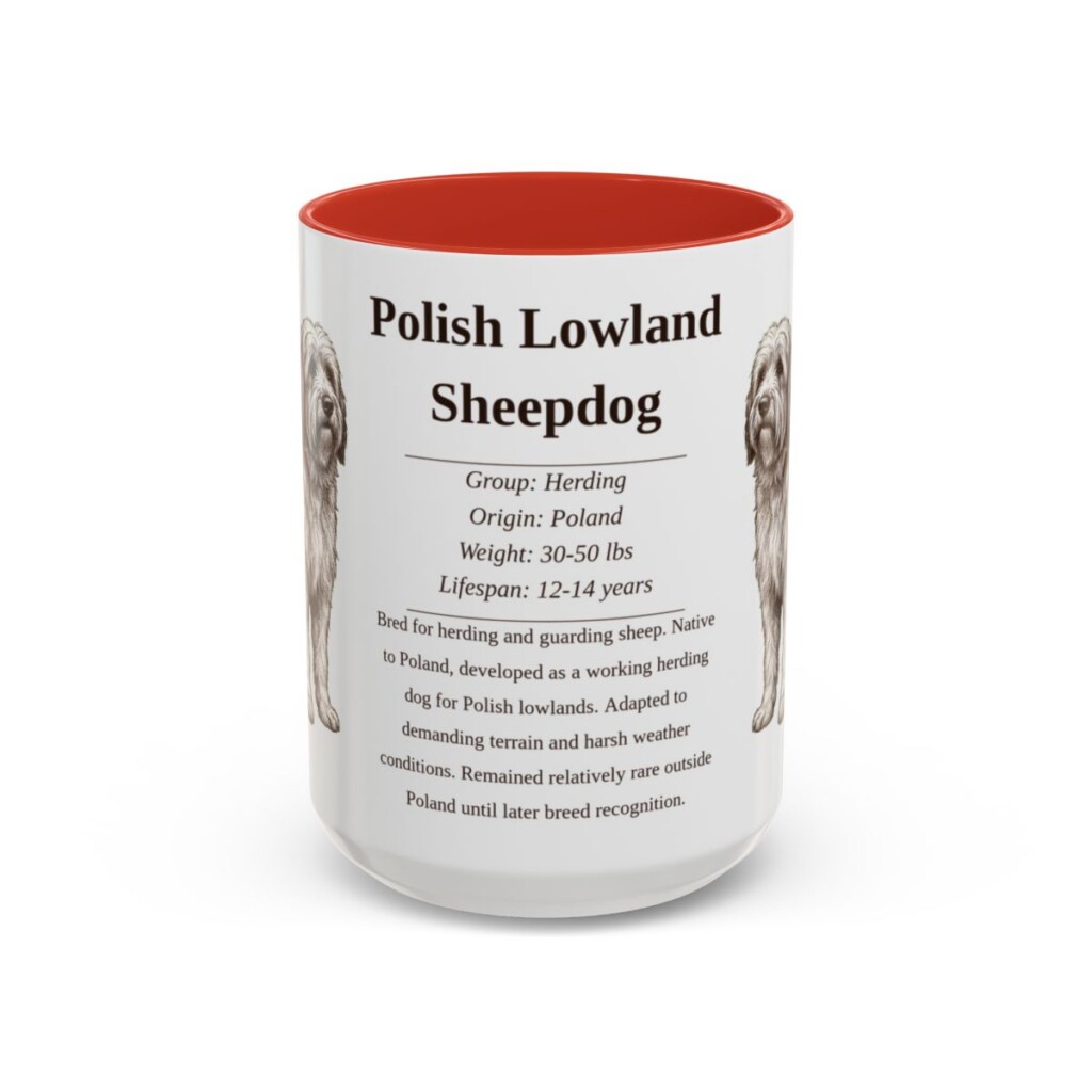 15oz Polish Lowland Sheepdog Mug, Red, front view