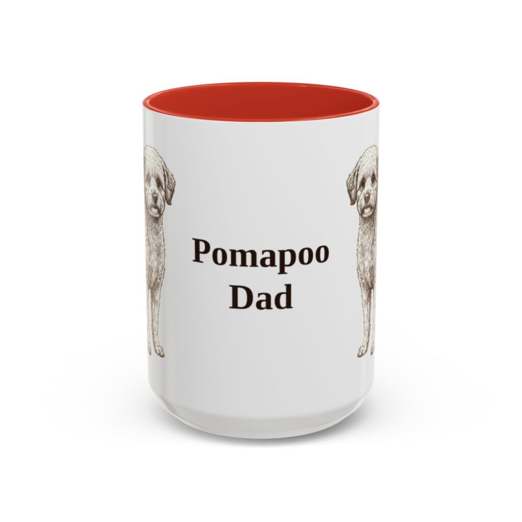 15oz Pomapoo Dog Dad Mug, Red, front view